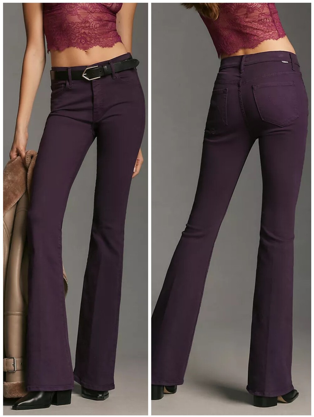 MOTHER The Weekender Flare Mid Rise Purple Jeans, 33